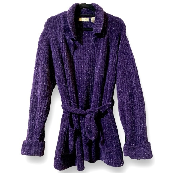 EMILY ROSE Belted Chunky Cardigan Sweater Women’s Size M Sparkling Purpl… - Picture 4 of 6